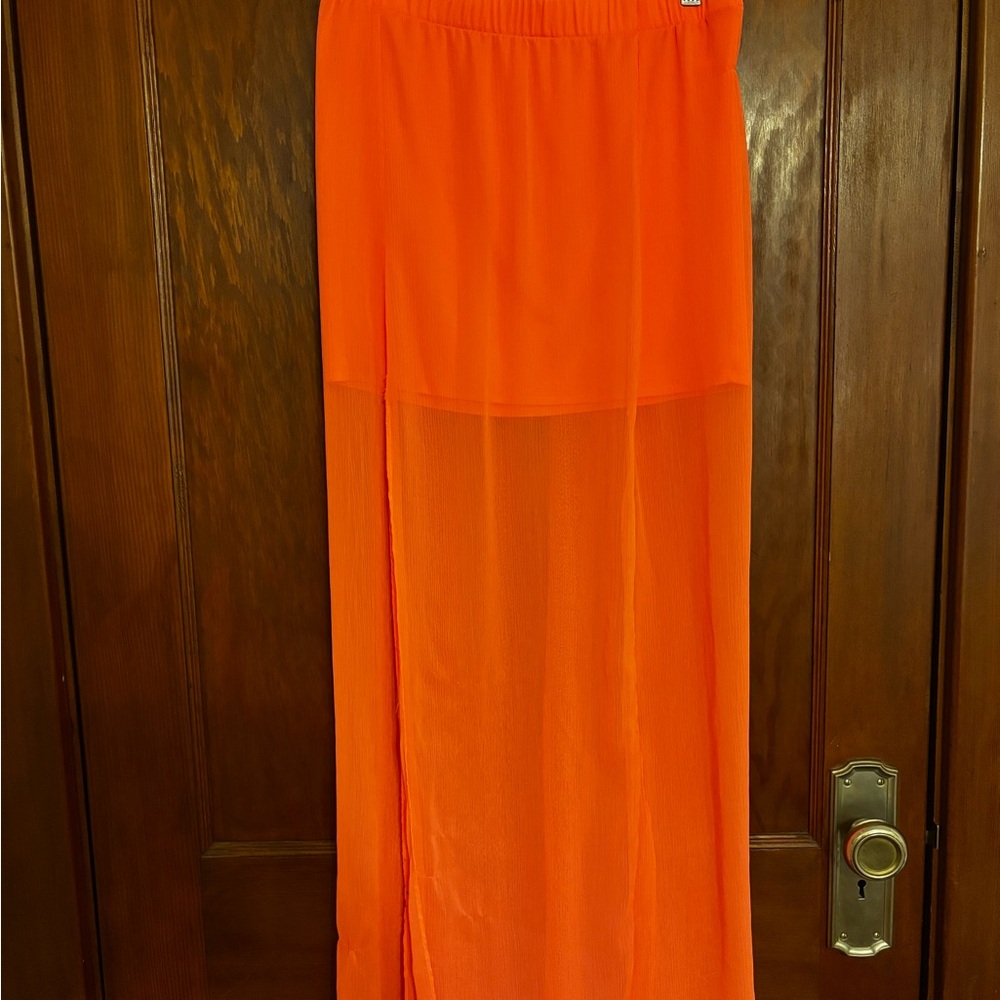 Vibrant Orange Sheer Maxi Skirt